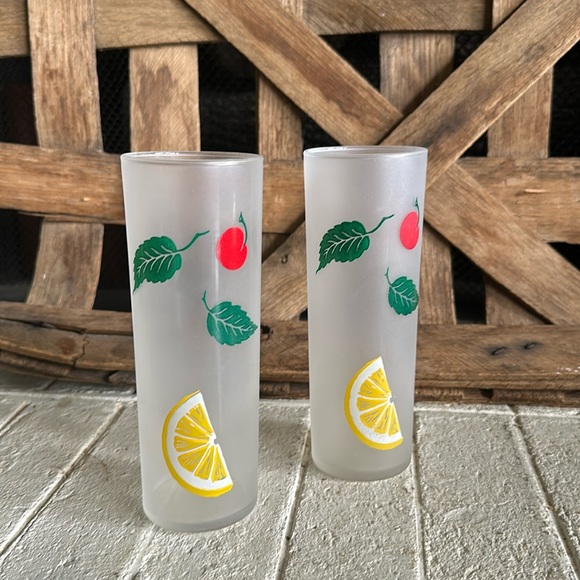 Frosted Fruit Glass Tall Tea Tom Collins Federal 50s Tiki Vintage set of 2 (25) - Picture 1 of 6